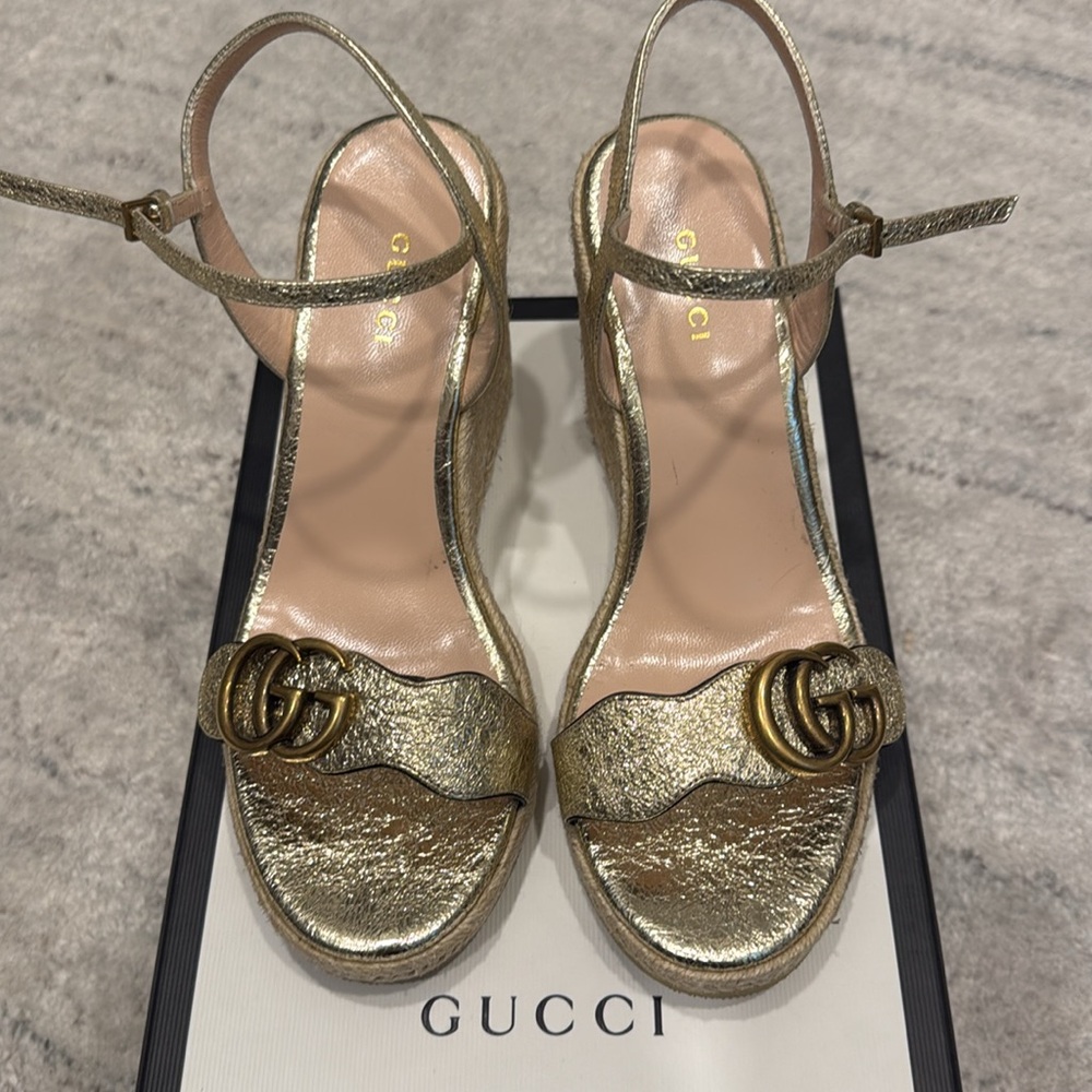 Gucci -  Aitana Wedge Espadrille - Sz 36.5 eu/6.5 us - Gold - Excellent